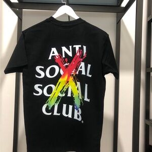 Anti Social Social Club Black Tee with Red-Yellow-Green-Blue Brushstroke X